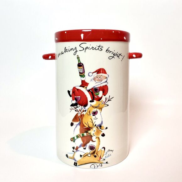 Mud Pie Ceramic Santa Secrets Wine Cooler + Cork Christmas Holiday Hosting - Picture 1 of 13